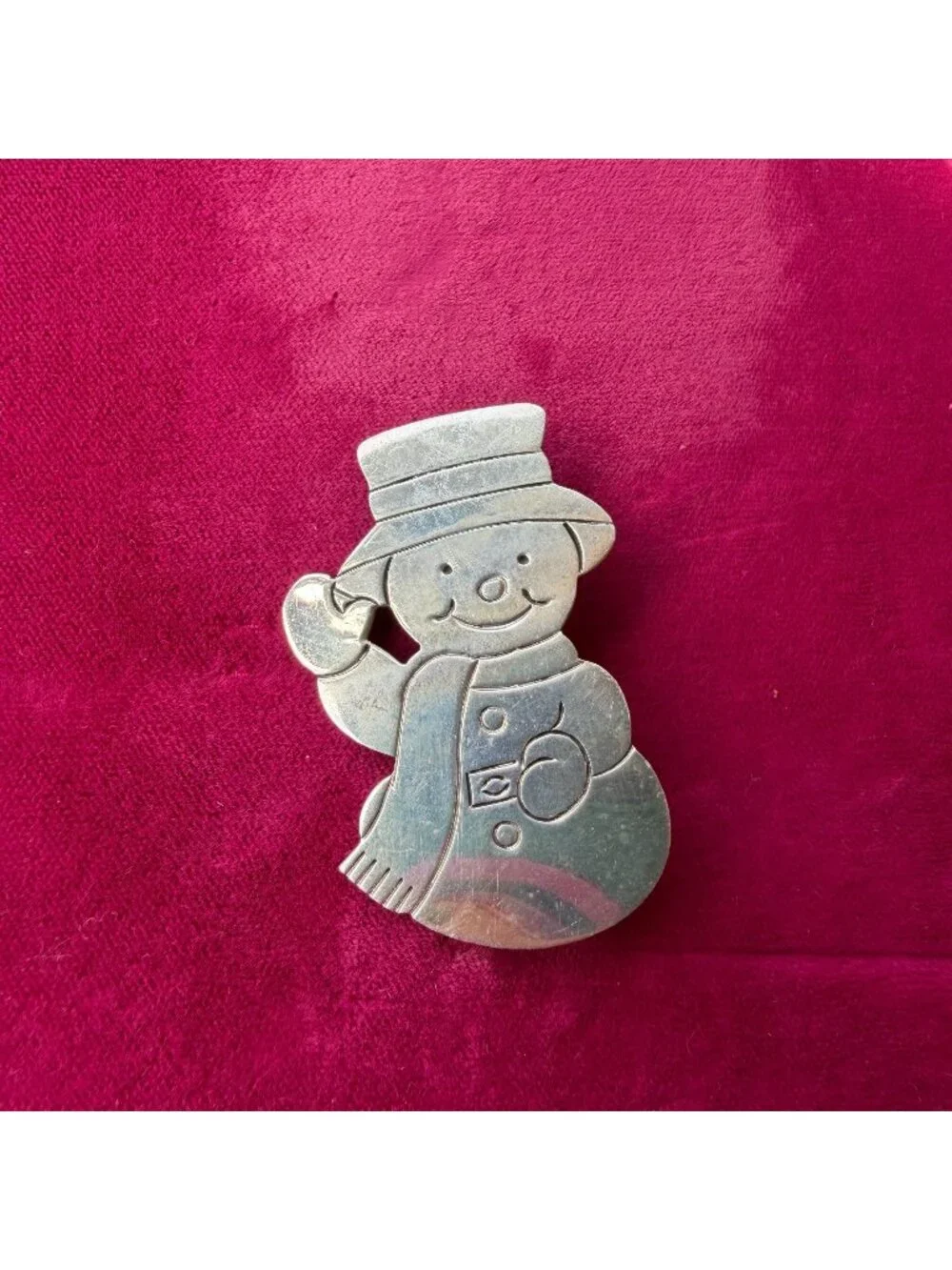 Vintage 925 Sterling Silver Snowman Brooch Pin Winter Holiday Christmas Gift
